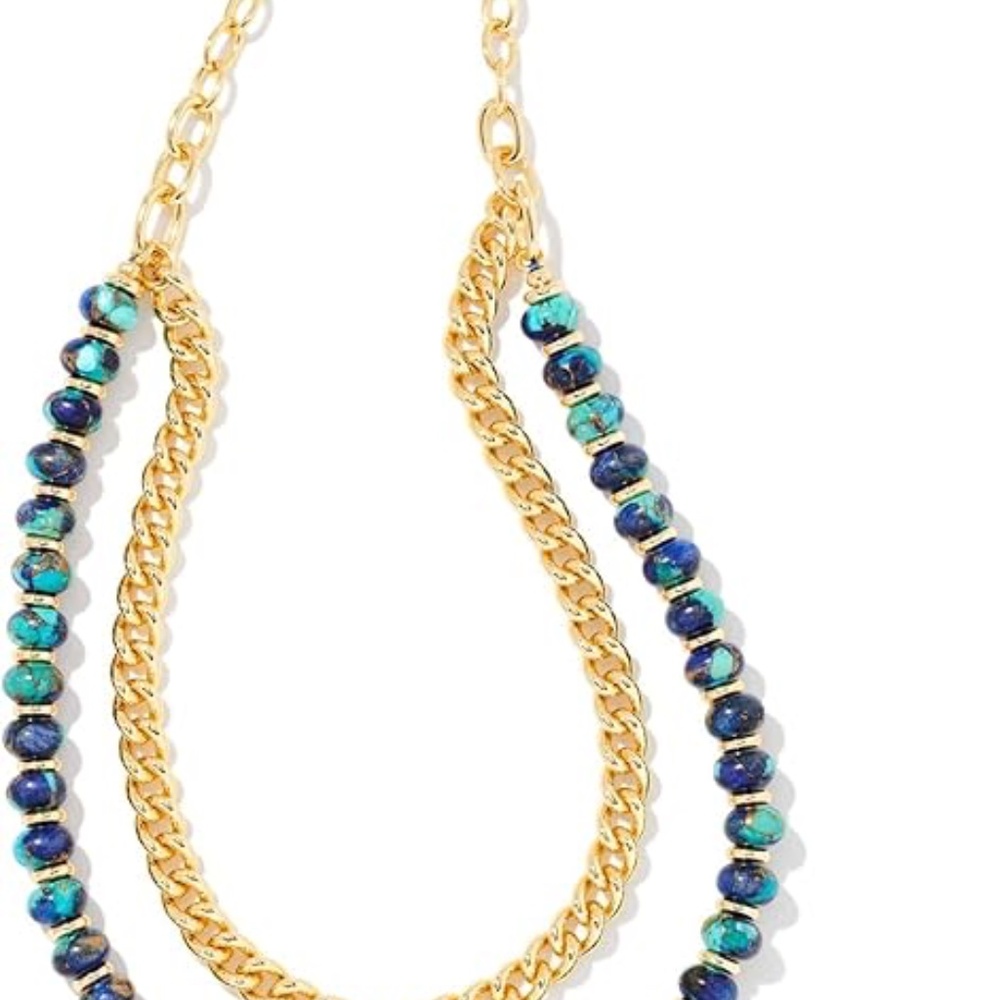 Kendra Scott "Rebecca" Gold Multi Strand Necklace. Bronze Veined Lapis Turquoise - Picture 6 of 9